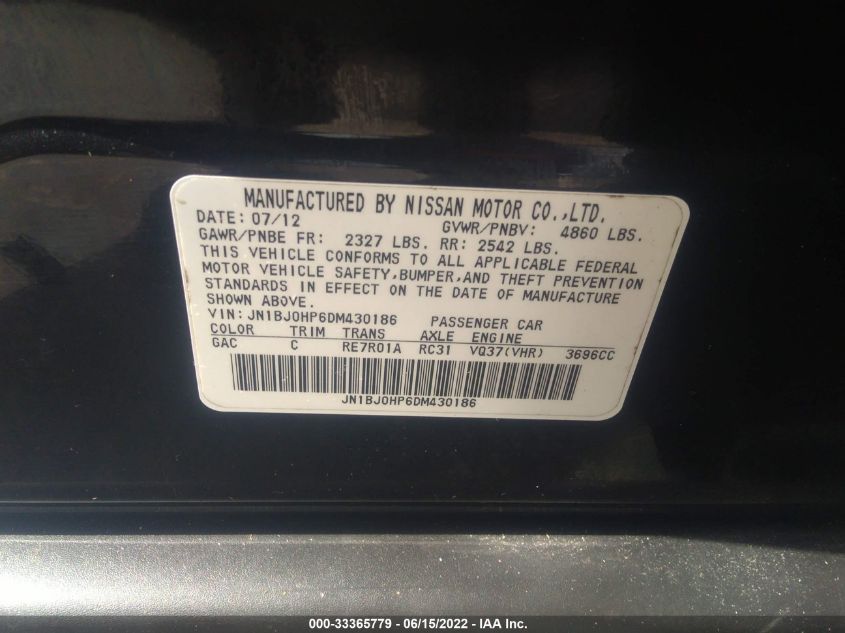 2013 INFINITI EX37 JOURNEY JN1BJ0HP6DM430186