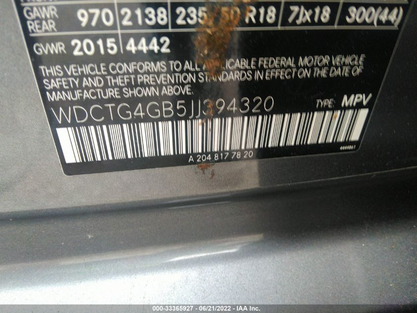 2018 MERCEDES-BENZ GLA GLA 250 WDCTG4GB5JJ394320
