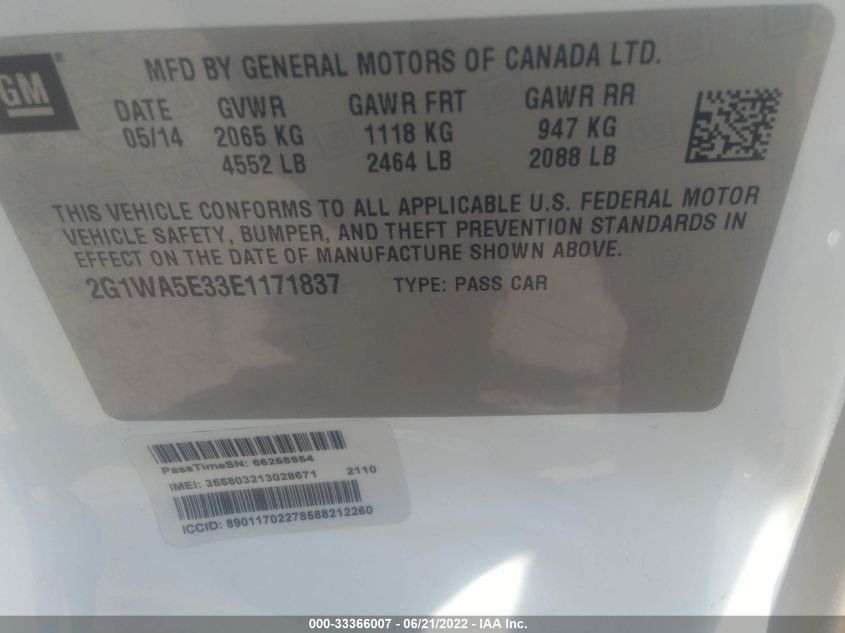 2014 CHEVROLET IMPALA LIMITED LS 2G1WA5E33E1171837