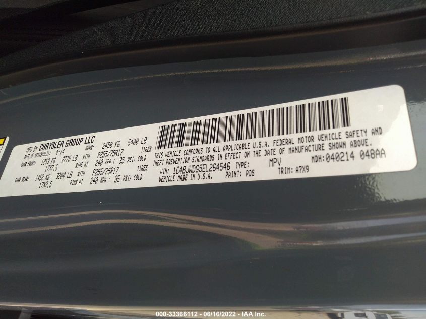 2014 JEEP WRANGLER UNLIMITED SPORT 1C4BJWDG5EL264546