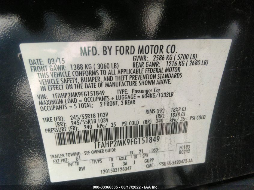 2015 FORD SEDAN POLICE INTERCEPTOR 1FAHP2MK9FG151849