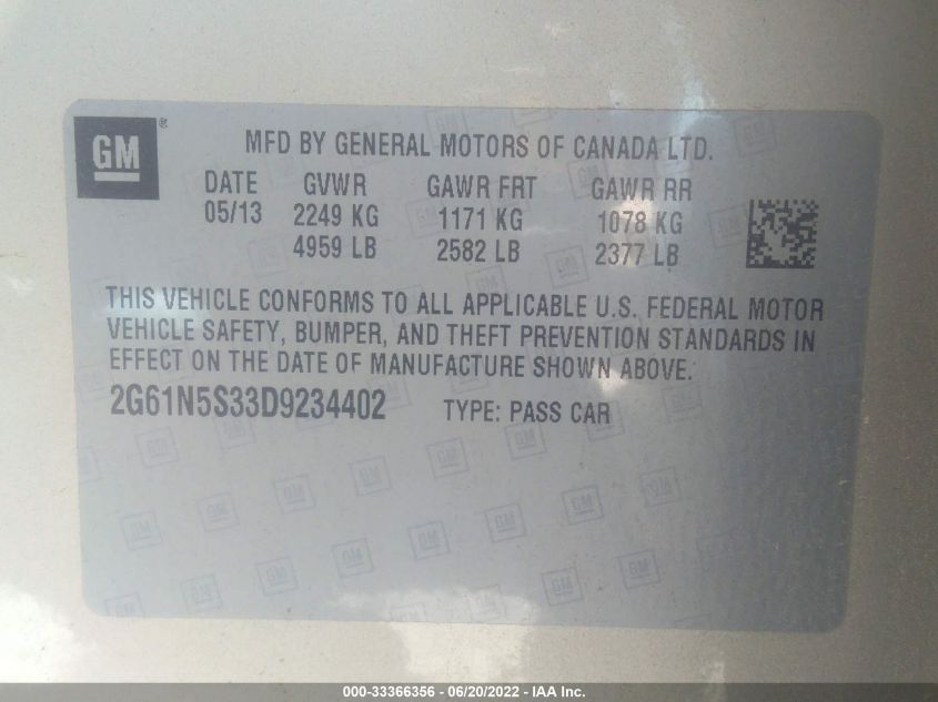 2013 CADILLAC XTS 2G61N5S33D9234402