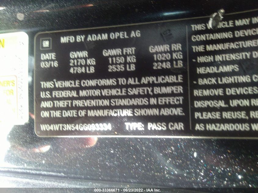 2016 BUICK CASCADA PREMIUM W04WT3N54GG093334
