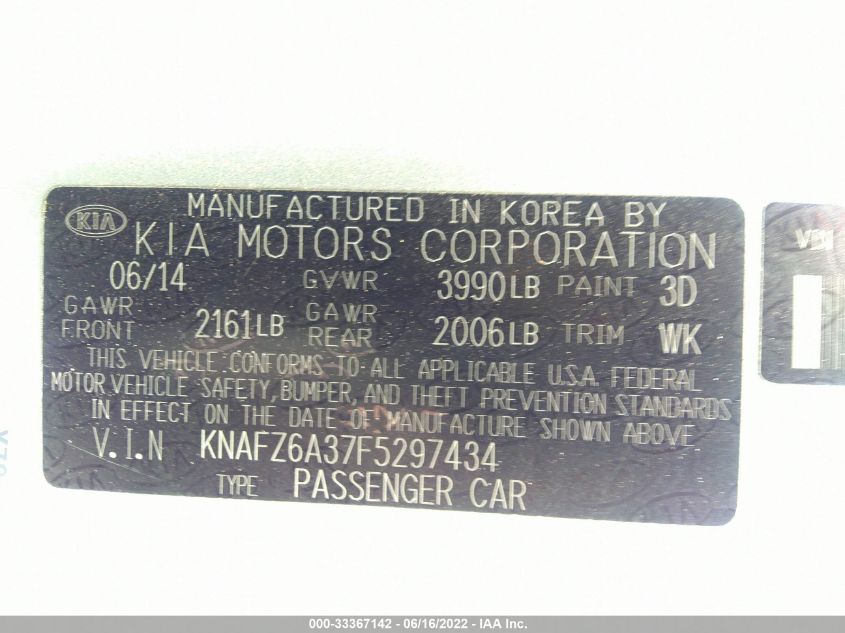 2015 KIA FORTE KOUP SX KNAFZ6A37F5297434