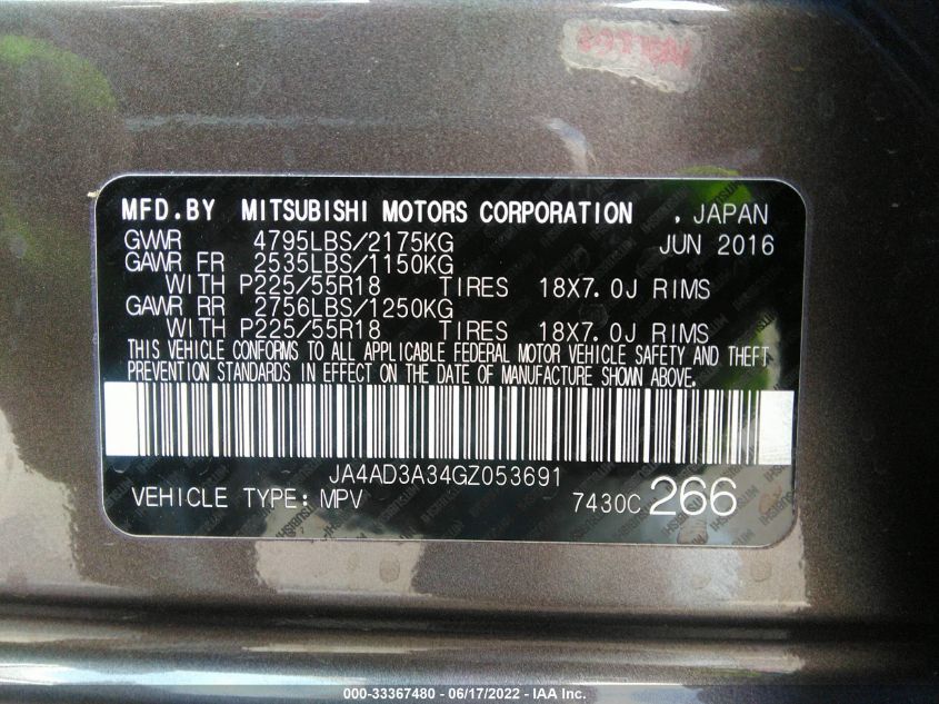 2016 MITSUBISHI OUTLANDER SE/SEL JA4AD3A34GZ053691