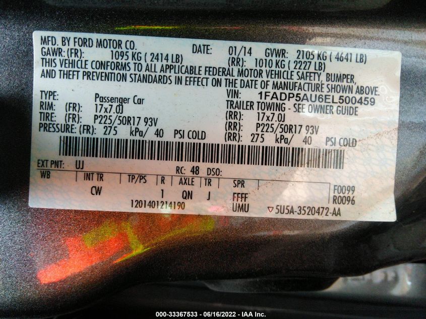 2014 FORD C-MAX HYBRID SE 1FADP5AU6EL500459
