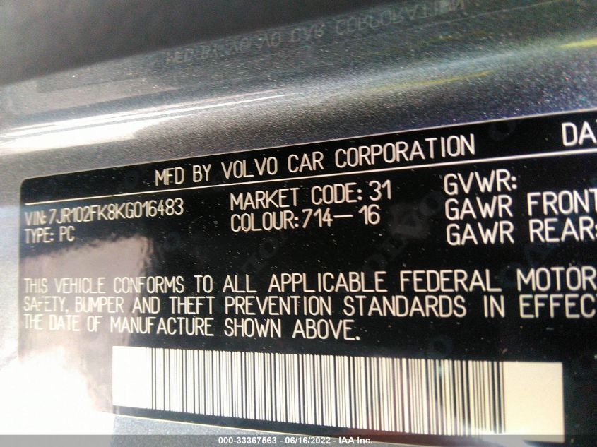 2019 VOLVO S60 MOMENTUM 7JR102FK8KG016483