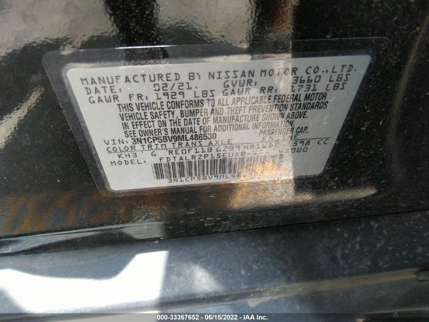 2021 NISSAN KICKS S 3N1CP5BV9ML486530