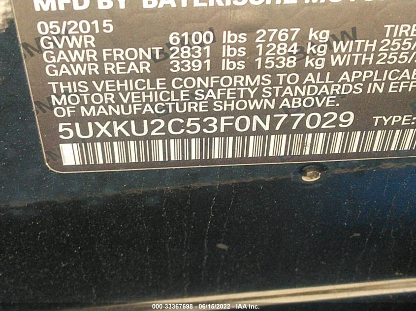 2015 BMW X6 XDRIVE35I 5UXKU2C53F0N77029