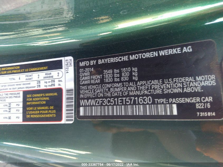 2014 MINI COOPER CLUBMAN WMWZF3C51ET571630