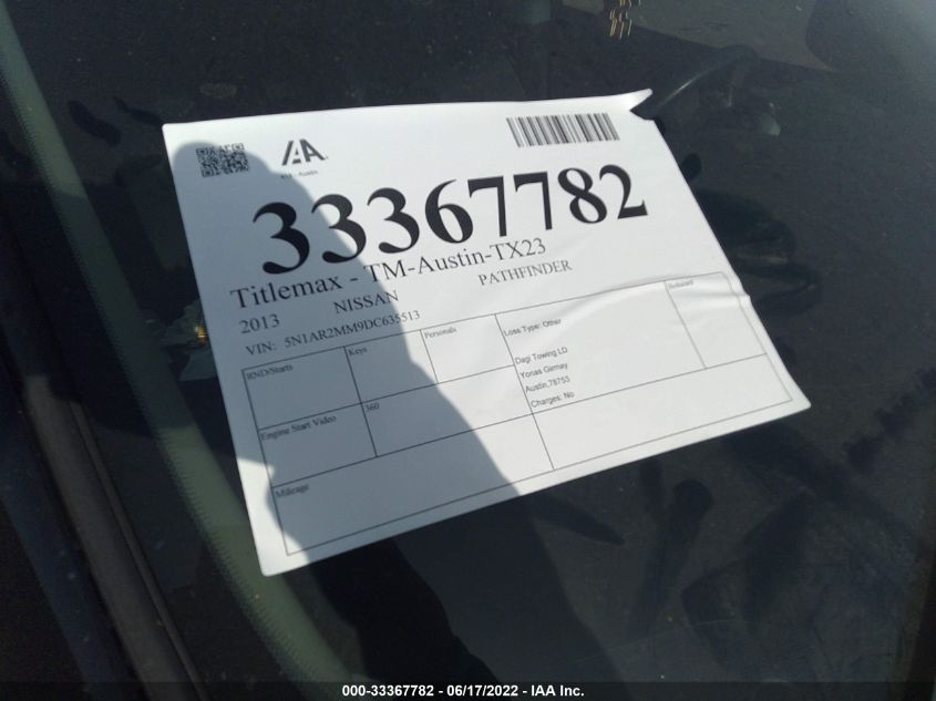 2013 NISSAN PATHFINDER SV 5N1AR2MM9DC635513