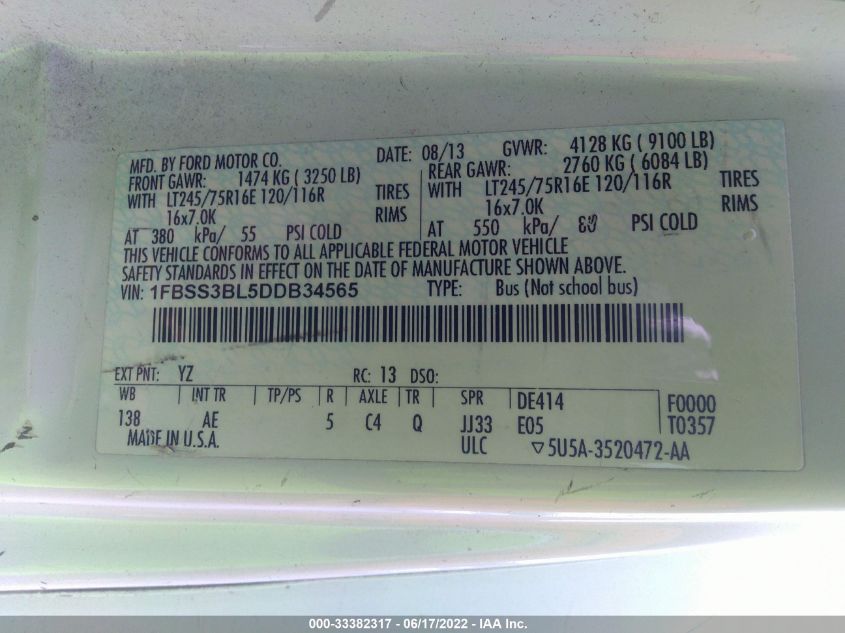 2013 FORD ECONOLINE WAGON XL/XLT 1FBSS3BL5DDB34565