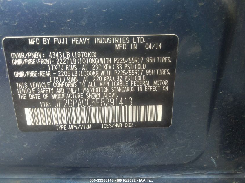 2014 SUBARU XV CROSSTREK LIMITED JF2GPAGC5E8291413