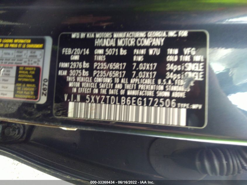 2014 HYUNDAI SANTA FE SPORT 5XYZTDLB6EG172506