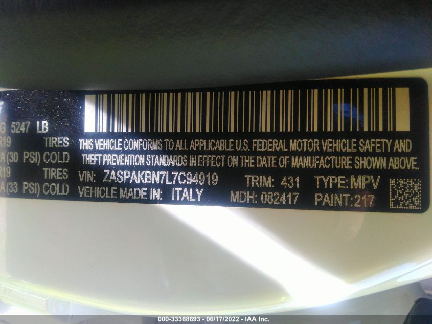 2020 ALFA ROMEO STELVIO TI ZASPAKBN7L7C94919