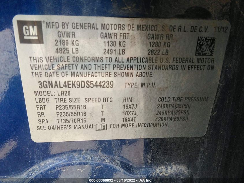 2013 CHEVROLET CAPTIVA SPORT FLEET LTZ 3GNAL4EK9DS544239