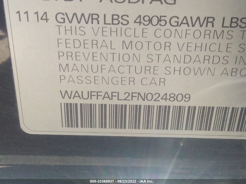 2015 AUDI A4 PREMIUM PLUS WAUFFAFL2FN024809