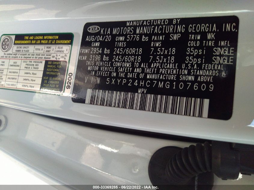2021 KIA TELLURIDE LX 5XYP24HC7MG107609
