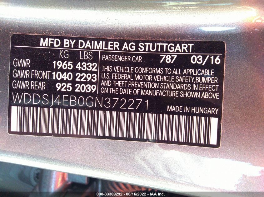 2016 MERCEDES-BENZ CLA 250 WDDSJ4EB0GN372271