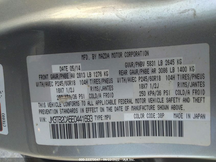 2014 MAZDA CX-9 TOURING JM3TB2CA5E0441693