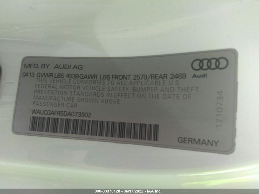 2013 AUDI S5 PREMIUM PLUS WAUCGAFR5DA073902