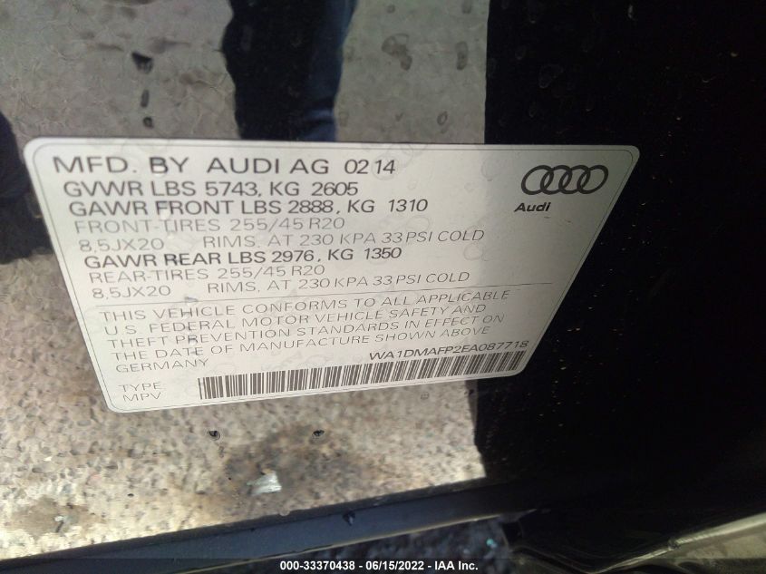 2014 AUDI Q5 PREMIUM PLUS WA1DMAFP2EA087718