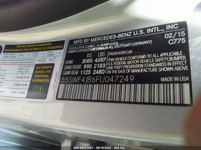 2015 MERCEDES-BENZ C-CLASS C 300 55SWF4JB6FU047249