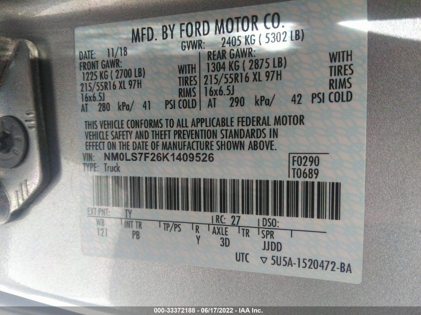 2019 FORD TRANSIT CONNECT VAN XLT NM0LS7F26K1409526