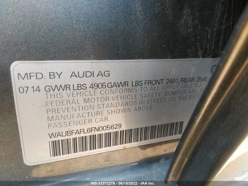 2015 AUDI A4 PREMIUM WAUBFAFL6FN005629