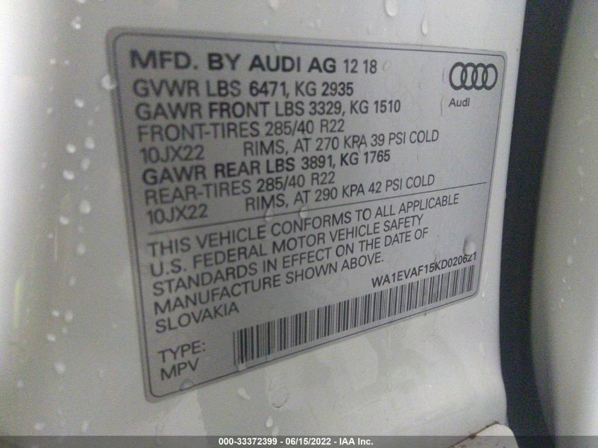 2019 AUDI Q8 PREMIUM PLUS WA1EVAF15KD020621