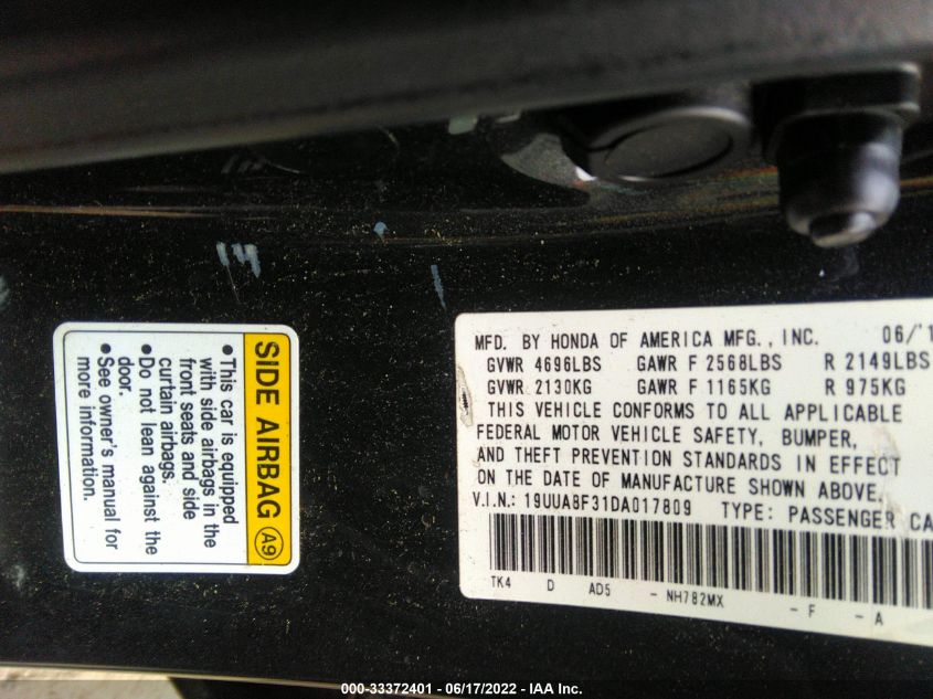 2013 ACURA TL SPECIAL EDITION 19UUA8F31DA017809