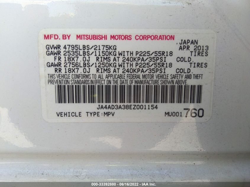 2014 MITSUBISHI OUTLANDER SE JA4AD3A38EZ001154