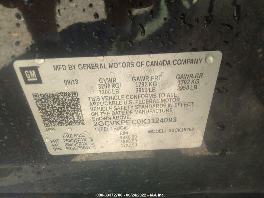 2019 CHEVROLET SILVERADO 1500 LD LT 2GCVKPEC0K1124093