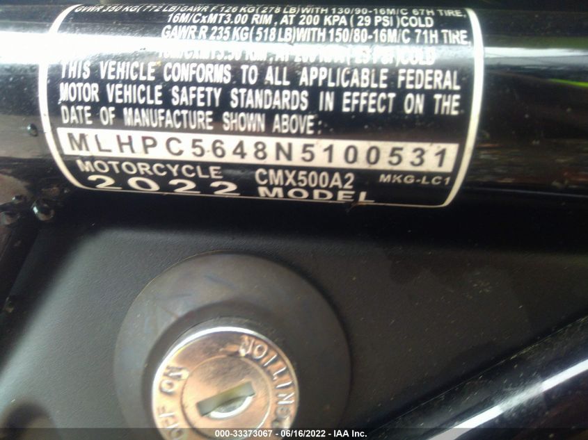 2022 HONDA CMX500 A2 MLHPC5648N5100531