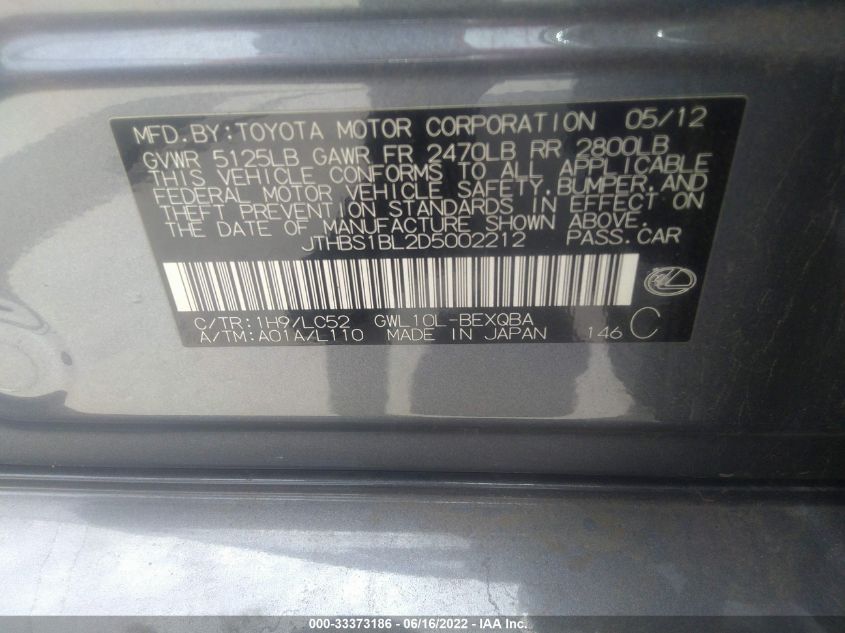 2013 LEXUS GS 450H HYBRID JTHBS1BL2D5002212