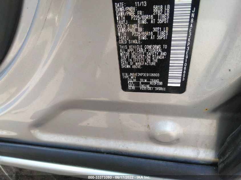 2014 NISSAN QUEST SV JN8AE2KP3E9106803
