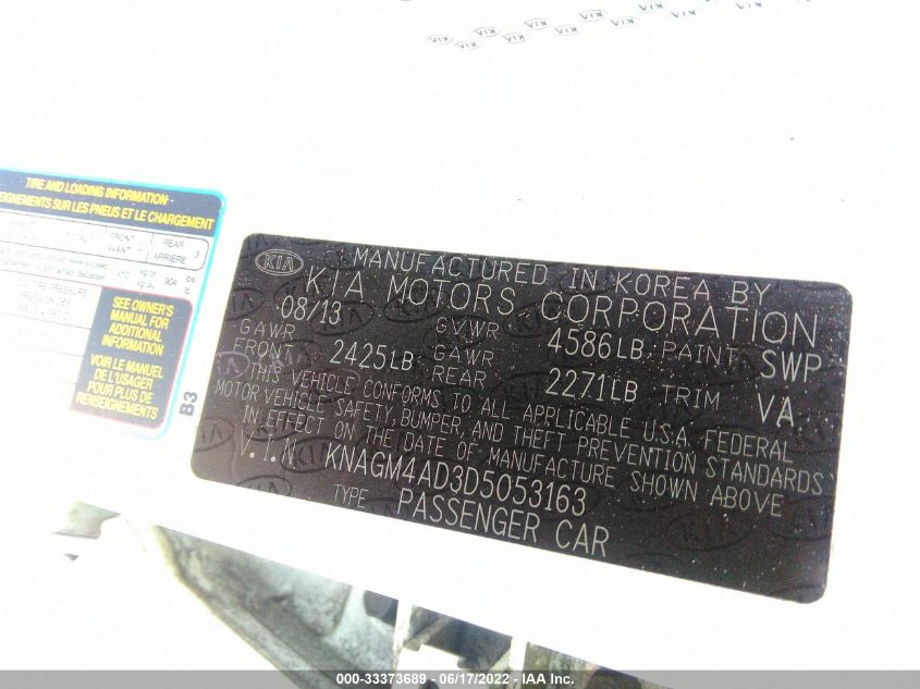 2013 KIA OPTIMA HYBRID LX KNAGM4AD3D5053163