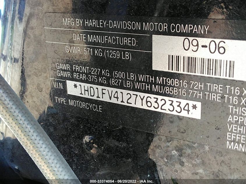 2007 HARLEY-DAVIDSON FLHT 1HD1FV4127Y632334