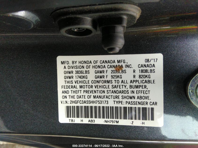 2017 HONDA CIVIC COUPE SI 2HGFC3A55HH753173