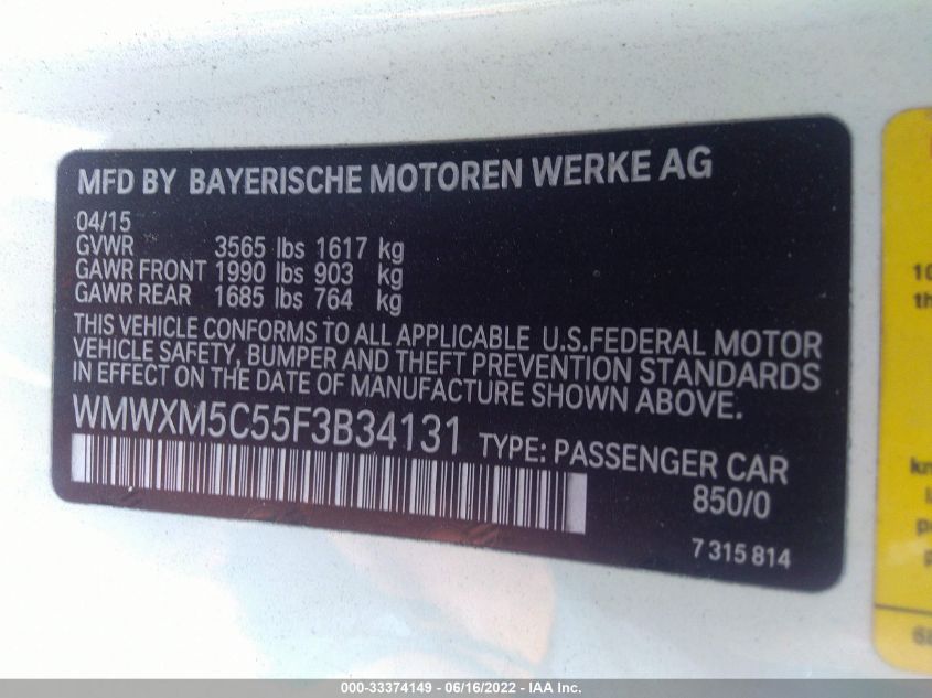 2015 MINI COOPER HARDTOP WMWXM5C55F3B34131