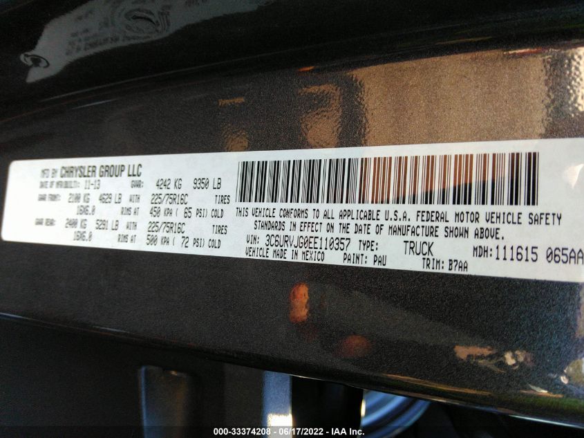 2014 RAM PROMASTER 3C6URVJG0EE110357