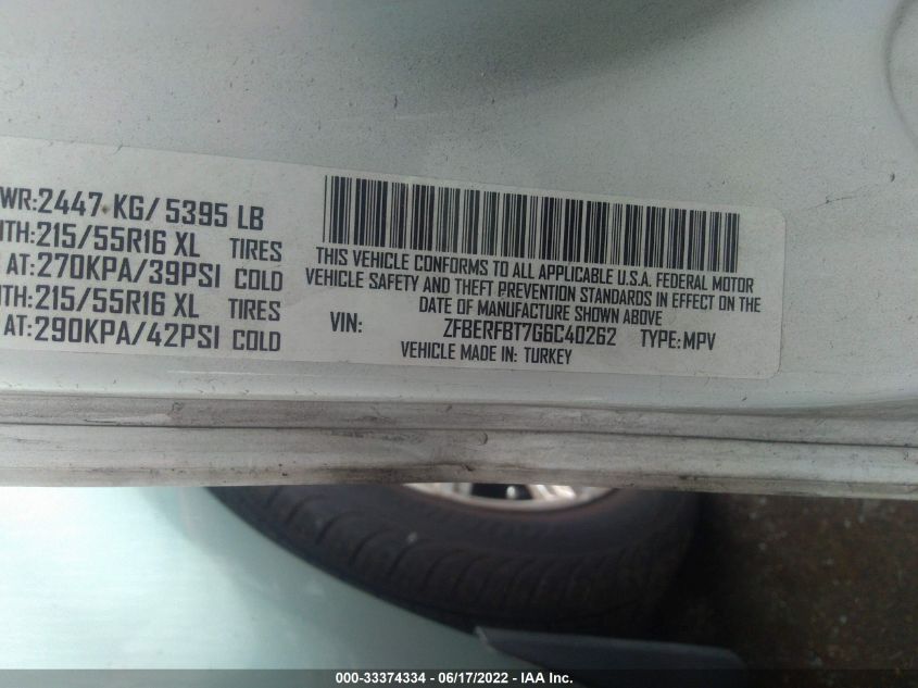 2016 RAM PROMASTER CITY CARGO VAN TRADESMAN SLT ZFBERFBT7G6C40262