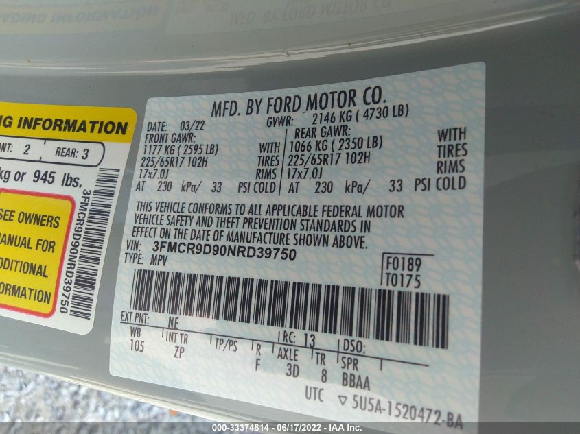 2022 FORD BRONCO SPORT BADLANDS 3FMCR9D90NRD39750
