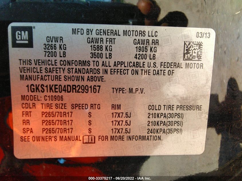 2013 GMC YUKON XL SLT 1GKS1KE04DR299167