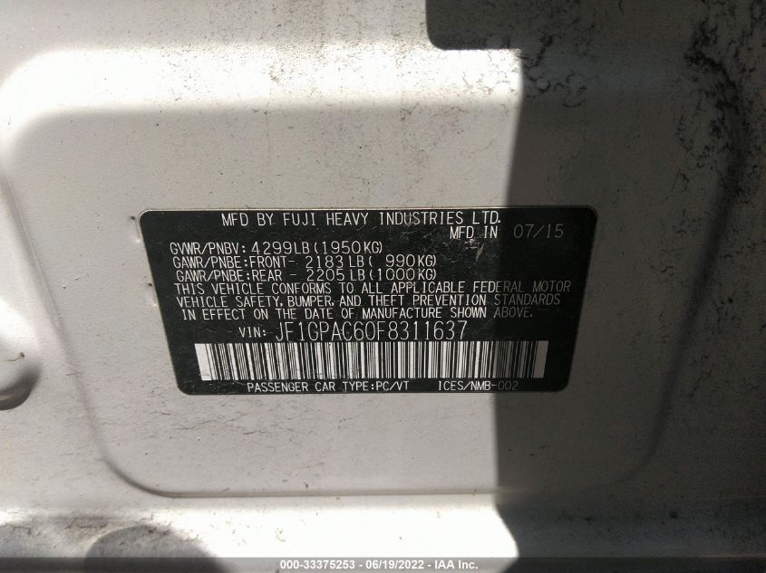 2015 SUBARU IMPREZA WAGON 2.0I PREMIUM JF1GPAC60F8311637