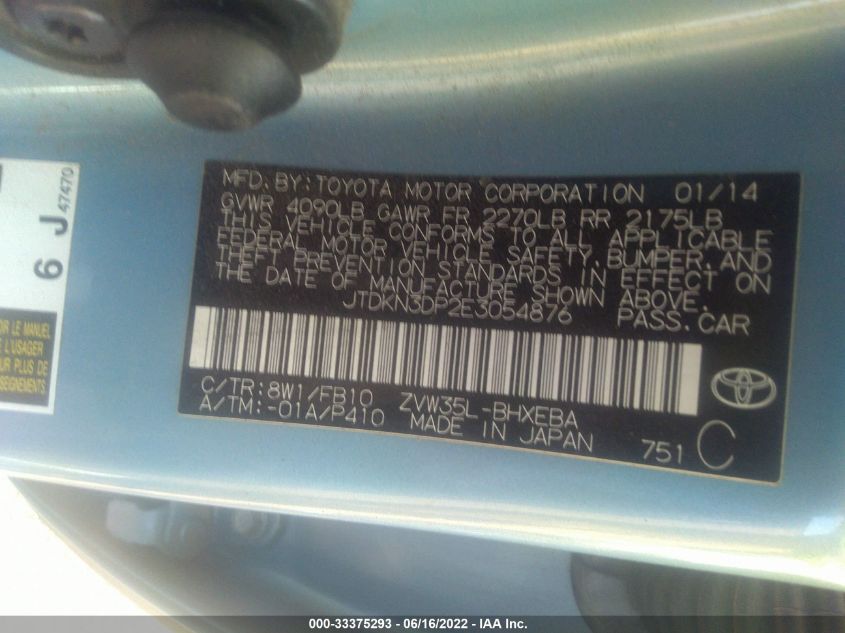 2014 TOYOTA PRIUS PLUG-IN JTDKN3DP2E3054876
