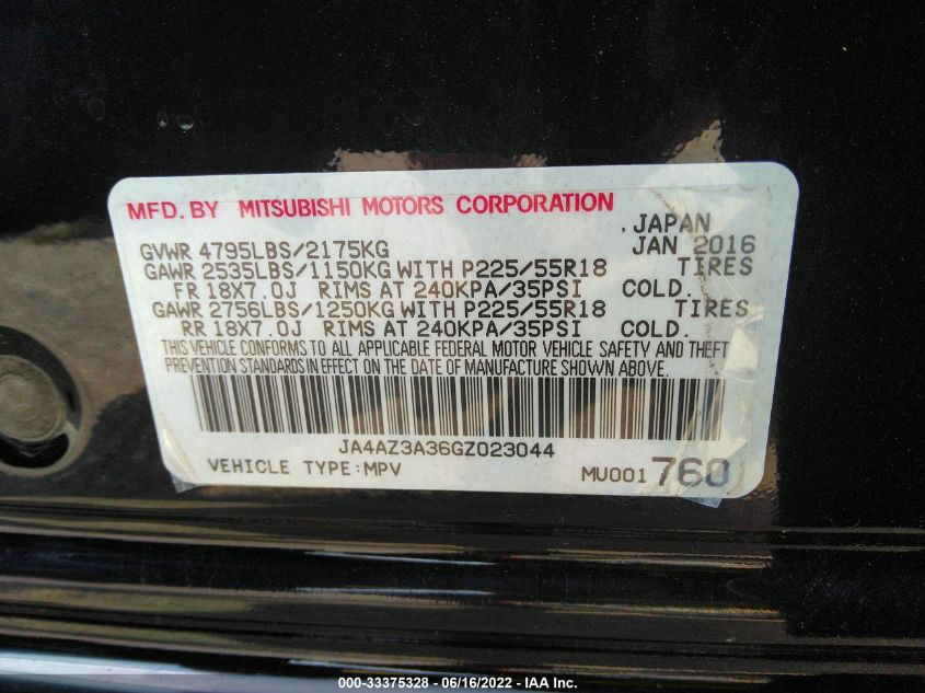 2016 MITSUBISHI OUTLANDER SE/SEL/ES JA4AZ3A36GZ023044