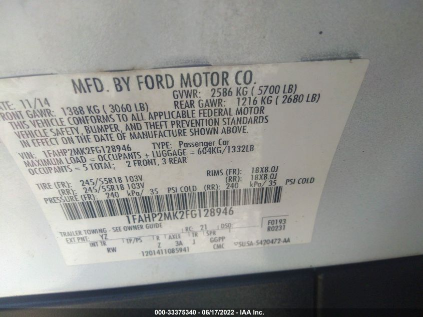 2015 FORD SEDAN POLICE INTERCEPTOR 1FAHP2MK2FG128946