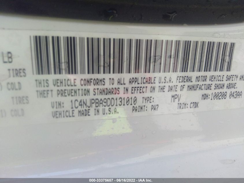 2013 JEEP PATRIOT SPORT 1C4NJPBA9DD131010