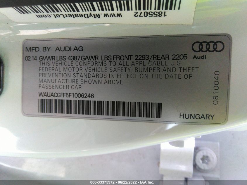 2015 AUDI A3 1.8T PREMIUM WAUACGFF5F1006246